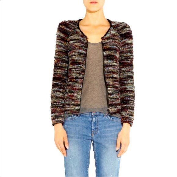 Isabel Marant Monty Wool Alpaca Black Varsity Jacket  Striped Tweed Size M - Picture 12 of 17